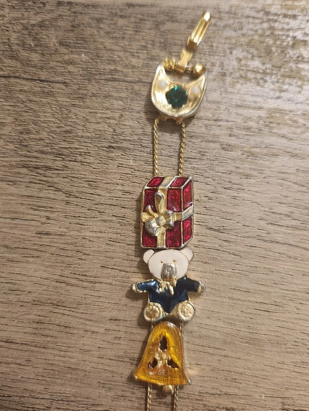 Festive Vintage Multi-Color Holiday Charm Bracelet With Earrings